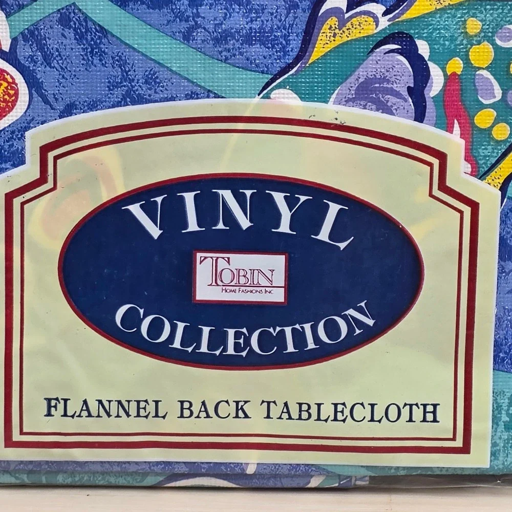 Tobin By The Sea Vinyl Flannel Back Tablecloth 52x70 Oblong Tropical Fish Blue‎